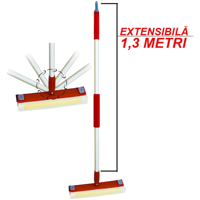 Stergator de geam multifunctional cu lamela din cauciuc, burete si maner telescopic 1.3 M